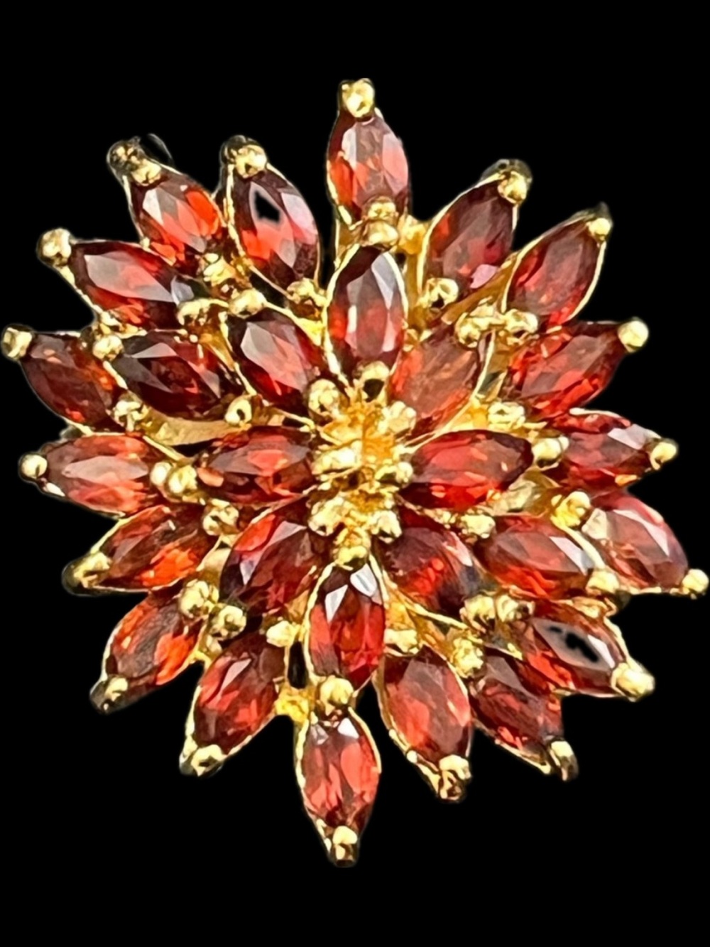 Suzanne Somers vintage Marquise cut real garnet cocktail statement ring gold HSN